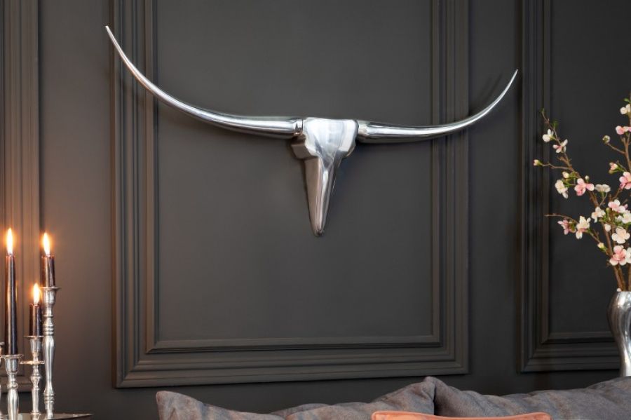 Dekoracja alu Bull srebrna 99 cm  - Invicta Interior