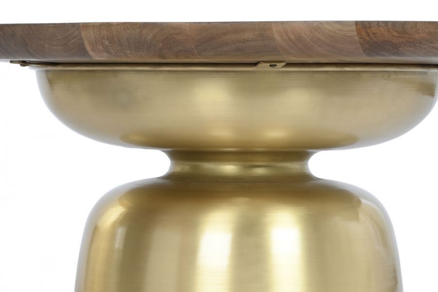 Ława stolik kawowy złoty z drewnianym blatem