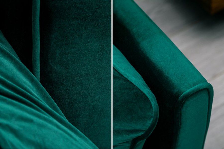 Sofa rozkładana Wersalka aksamitna Divani zieleń butelkowa złote nogi - Invicta Interior