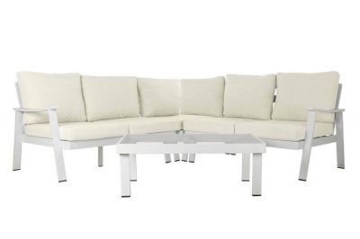 Sofa ogrodowa aluminiowa biała creme ze stolikiem