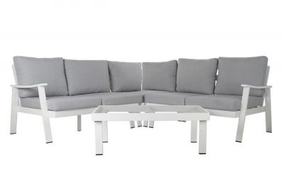 Sofa ogrodowa aluminiowa biała szara ze stolikiem