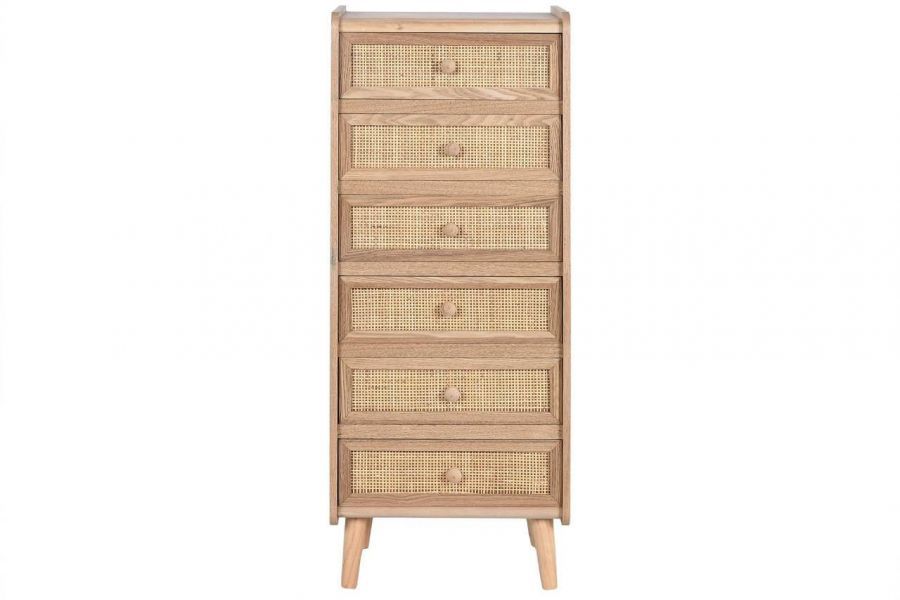 Komoda drewniana Rattan collection z 6 szufladami