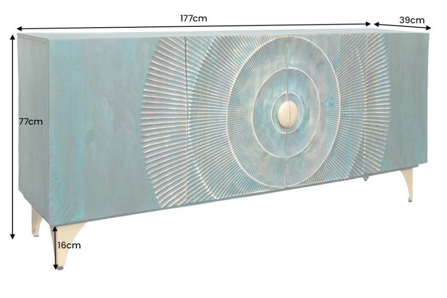 Komoda Golden Sunset drewniana mango turkusowa 180 cm - Invicta Interior