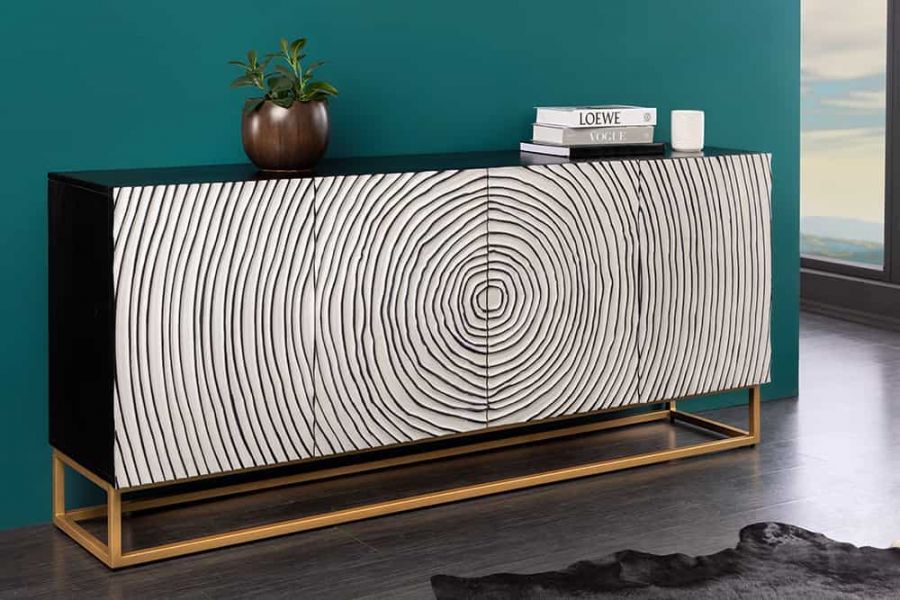 Komoda Zen Circle 3D drewno mango 177 cm biała - Invicta Interior