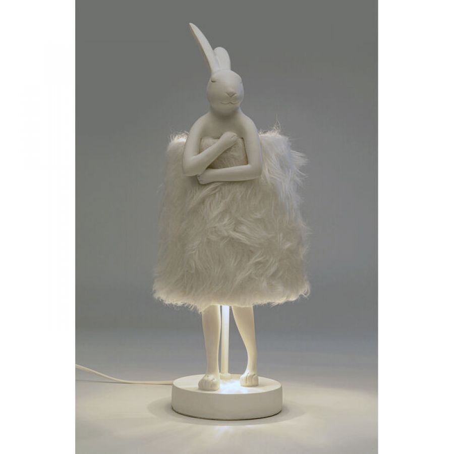 Lampa stołowa Animal Rabbit biała futerkowa 50 cm - Kare Design