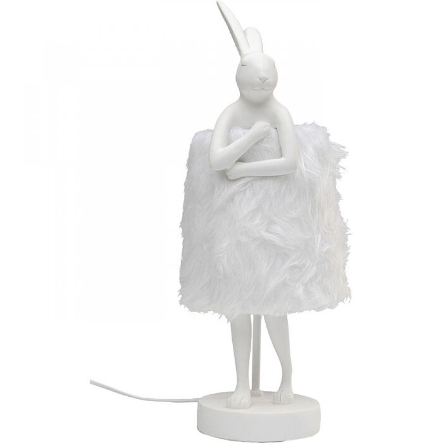 Lampa stołowa Animal Rabbit biała futerkowa 50 cm - Kare Design