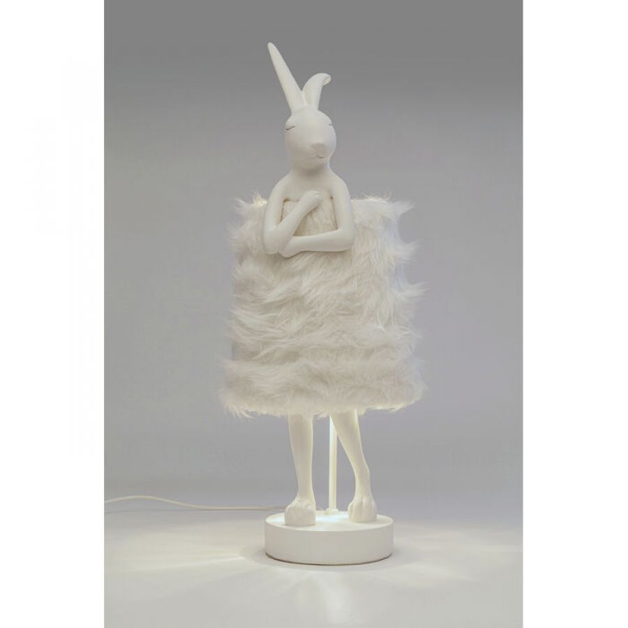 Lampa stołowa Animal Rabbit biała futerkowa 68 cm - Kare Design