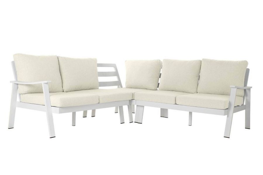 Sofa ogrodowa aluminiowa biała creme ze stolikiem