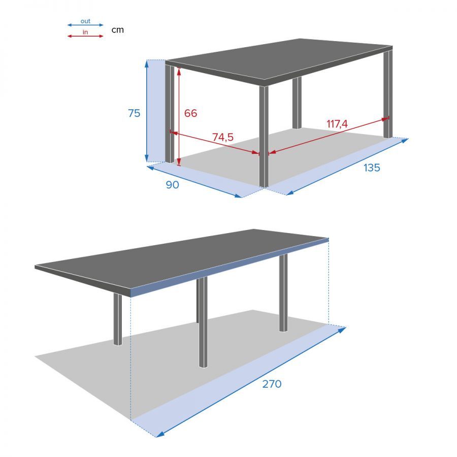 Stół ogrodowy aluminiowy rozkładany 135-270 cm grafitowy antracytowy szklany - Atmosphera